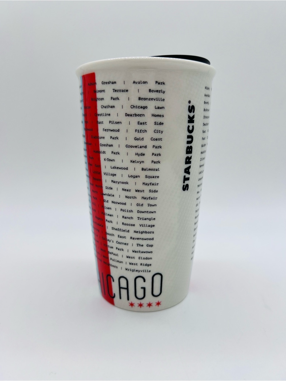 Starbucks White & Red Ceramic Chicago Map Travel Tumbler 12 Ounces